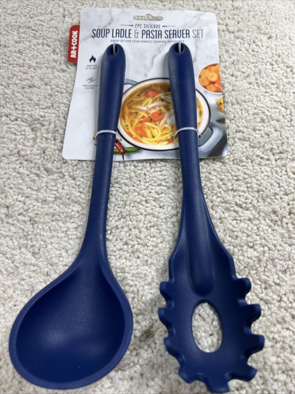 Art & Cook 2 Piece Silicone Soup Ladle & Pasta Serving Set Navy Blue Size OS NWB